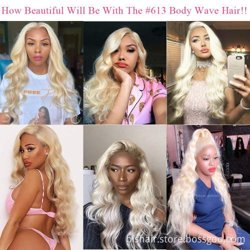 Wholesale 613 Blonde Brazilian Natural Wave 100% Real human Hair Hair Unprocessed Body Wave Brazilian Real Hair Extension Offer